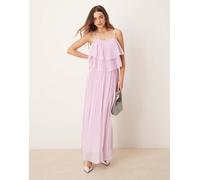 VILA - Vestito lungo con spalline sottili a pieghe rosa orchidea con volant a balze 44