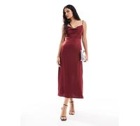 VILA - Vestito lungo con spalline sottili e scollo ad anello in raso rosso 40
