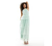 Vila - Vestito lungo da damigella in tulle verde menta con gonna a balze allacciato al collo 40