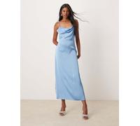 VILA - Vestito lungo in raso blu beato con scollo ad anello 42