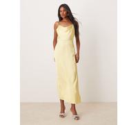 VILA - Vestito lungo in raso giallo banana con scollo ad anello 34