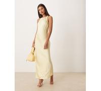 VILA - Vestito lungo in raso giallo pastello con scollo a vogatore 42