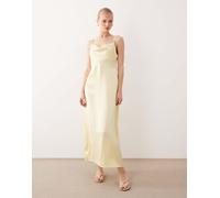 Vila - Vestito lungo in raso giallo pastello con scollo ad anello 42