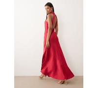 Vila - Vestito lungo in raso rosa acceso allacciato al collo con schiena scoperta 36