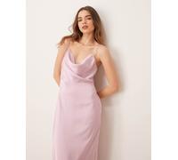 VILA - Vestito lungo in raso rosa orchidea con scollo ad anello 44