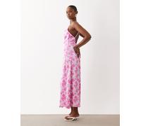 VILA - Vestito lungo in raso rosa pallido a fiorellini con scollo ad anello 38
