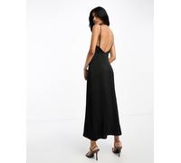 Vila - Vestito lungo nero in raso con scollo ad anello 36