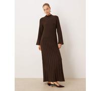 VILA - Vestito lungo premium in maglia a coste color cioccolato-Marrone S