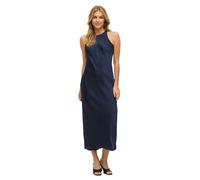 VILA - Vestito al polpaccio in raso color blu navy intenso con scollo a vogatore 38