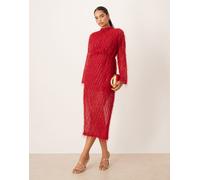 VILA - Vestito lungo soffice allacciato in vita rosso testurizzato 34