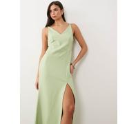 VILA - Vestito lungo verde salvia con scollo a V profondo e spacco sulla gamba S