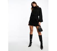 Vila - Vestito maglia corto con collo alto nero allacciato in vita XS