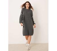 Vila - Vestito maglia corto grigio con cuciture a contrasto XS