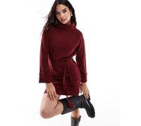 Vila - Vestito maglia corto rosso allacciato in vita con collo alto XS