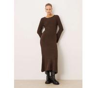 VILA - Vestito maglia lungo morbidissimo e soffice marrone cioccolato S