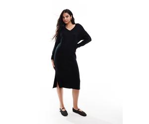 Vila - Vestito maglia midi nero con scollo a V XS