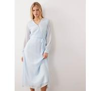 VILA - Vestito midi a maniche lunghe azzurro con scollo a V-Blu 38