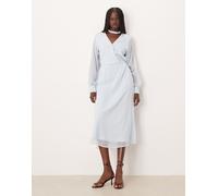 VILA - Vestito midi a maniche lunghe azzurro con scollo a V-Blu 44