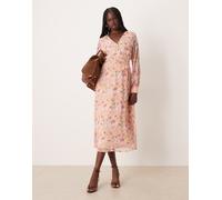 VILA - Vestito midi a maniche lunghe con scollo a V e stampa a fiori delicata-Rosa 36