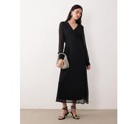 Vila - Vestito midi a maniche lunghe nero con scollo a V-Rosso 42