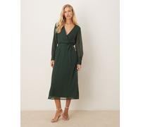 Vila - Vestito midi a maniche lunghe verde con scollo a V 42
