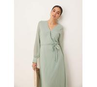 Vila - Vestito midi a maniche lunghe verde salvia con scollo a V 44