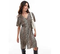 Vila - Vestito midi allacciato in vita con bottoni e stampa leopardata-Multicolore 34