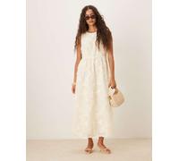 Vila - Vestito midi crema con fiori applicati-Bianco 34