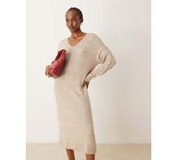 Vila - Vestito midi in maglia neutro mélange con scollo a V M