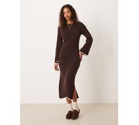 VILA - Vestito midi in maglia testurizzata soffice marrone cioccolato con profili a contrasto XL