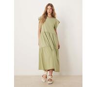 VILA - Vestito midi verde salvia con maniche con volant e fondo a balze S