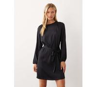 Vila vestito mini in satin nero con vita annodata e maniche lunghe 38