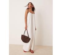 Vila - Vestito sottoveste lungo con spalline sottili bianco in cotone stropicciato 42