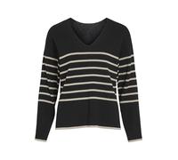 Vila Viostria V-Neck L/S Rev Top-Noos Maglione Lavorato a Maglia, Black Beauty/Stripes:Feather Grey, XL Donna