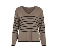 Vila Viostria V-Neck L/S Rev Top-Noos Maglione Lavorato a Maglia, Fossil/Strisce: Black Beauty, L Donna