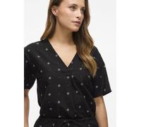 Vila - VIPRISILLA PRINT V-NECK S/S TOP/1 Nero - Abbigliamento 36 Nero