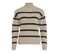 Vila Viril Mockneck L/S Knit Rib Top 2-Noos Maglione Lavorato a Maglia, Melange Naturale/Strisce: Nero, S Donna