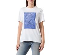 Vila Visybil Neck S/S T-Shirt, Bianco Neve/Stampa: Line 2 Bijou Blue, XL Donna