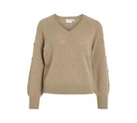 Vila Vituli L/S V-Neck Gliter Knit Top/Pb, Savannah Tan, XS