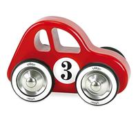 Vilac - Giochi e Giocattoli - Swing Car Rouge - Auto in Legno massello - Ruote in Metallo e Gomma - Numero 3 - Gioco per Bambini da 2 Anni - Made in France - 2299R