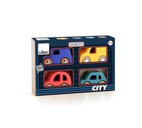 VILAC - Set di 4 auto e garage in legno, modello City, gioco di risveglio per bambini, in legno, giocattolo per bambini dai 3 anni