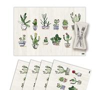 Vilber, Set di 4 Sottopentola Singola in Vinile Lavabile, Impermeabile, Antimacchia, Antiscivolo, Antiaderente e Resistente al Calore Stile Cactus Piante Multicolore. Santafe