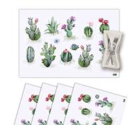 Vilber, Set di 4 Sottopentola Singola in Vinile Lavabile, Impermeabile, Antimacchia, Antiscivolo, Antiaderente e Resistente al Calore, Stile Cactus, Piante Multicolore. Cactus.3349