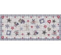 VILBER Tappeto Bells grigio (52 x 120 x 0,2 cm), PVC poliestere, antiscivolo, lavabile, resistente al calore, con possibilità di runner da tavola e tovagliette da gioco.