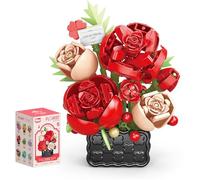 Vilbocr Blocchi botanici in miniatura Collezione Ufficio Natale Compleanno Festa Fiori Artificiali Fiori Secchi Decorazione Fiori Costruzione Giocattolo San Valentino e Festa della Mamma (Rosa rossa)