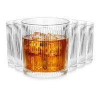 Vilde Bicchieri da 310 ml x 6 set di bicchieri in vetro scanalato trasparente per succo, limonata, cocktail, whisky, lavabili in lavastoviglie