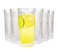 Vilde Bicchieri da 320 ml x6 Set di bicchieri in vetro scanalato trasparente per succo, limonata, cocktail, whisky, lavabili in lavastoviglie