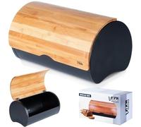 Vilde Contenitore per il pane in acciaio e legno, nero, 38 x 24 x 20 cm