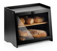 Vilde Contenitore per il pane in bambù nero a due piani, 40 x 25 x 33,5 cm