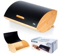 Vilde Contenitore per pane in metallo e legno, nero, 35,5 x 24,5 x 15,5 cm